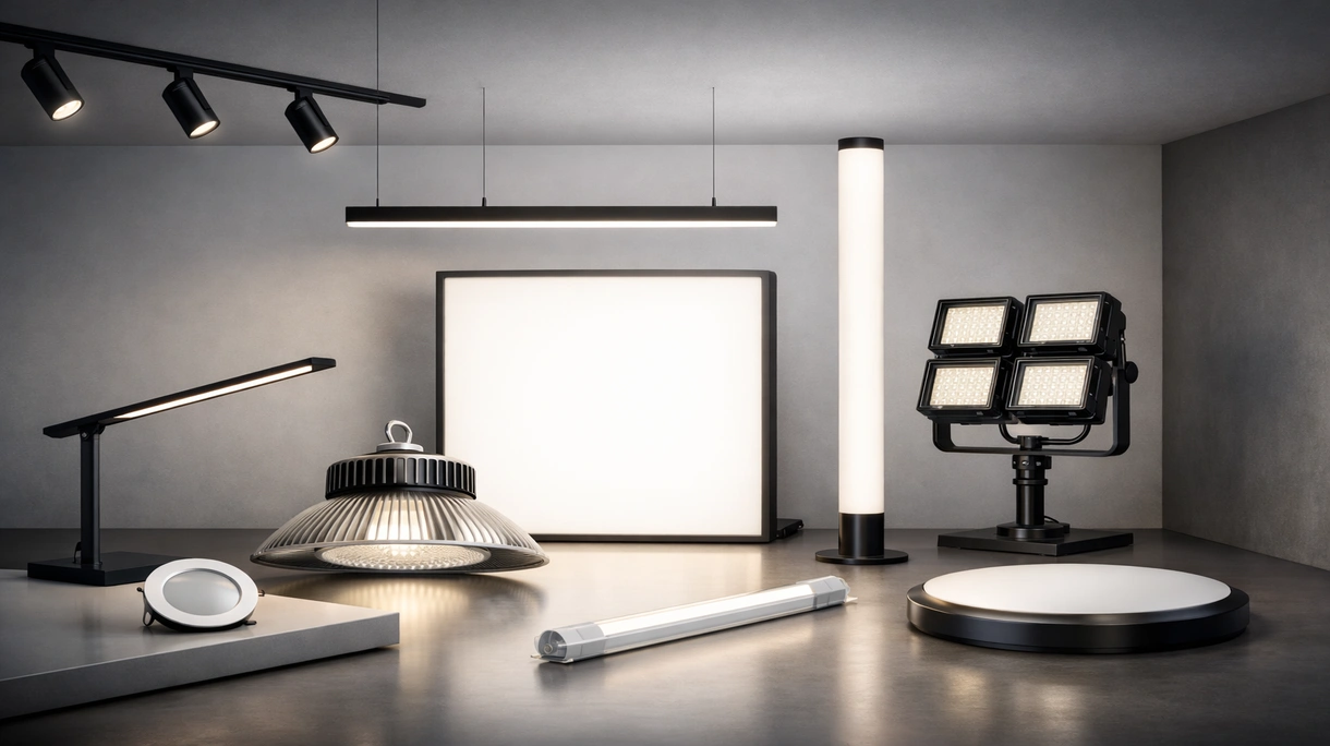 Встраиваемые светильники LED, установленные в потолке современного офиса открытого типа, обеспечивают равномерное безбликовое освещение рабочих мест сотрудников.
