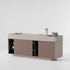 современная кухня островного типа из тикового дерева
