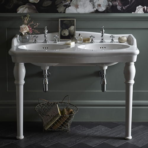 Раковина на ножках - PVEW483 & PVEW09L - HERITAGE BATHROOMS - из керамики / двойная / прямоугольная