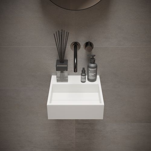 Подвесная раковина - 280170 SΟLIDCUBE - IDEAVIT B.V - из Solid Surface / квадратная / без отверстия