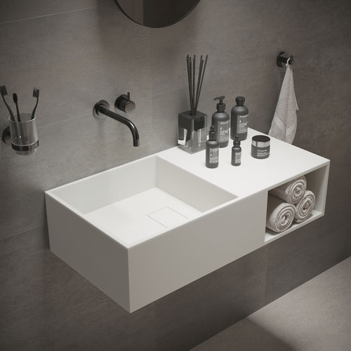 Подвесная раковина - 280175 SOLIDPLAN-80 - IDEAVIT B.V - из Solid Surface / со встроенной столешницей / с полкой