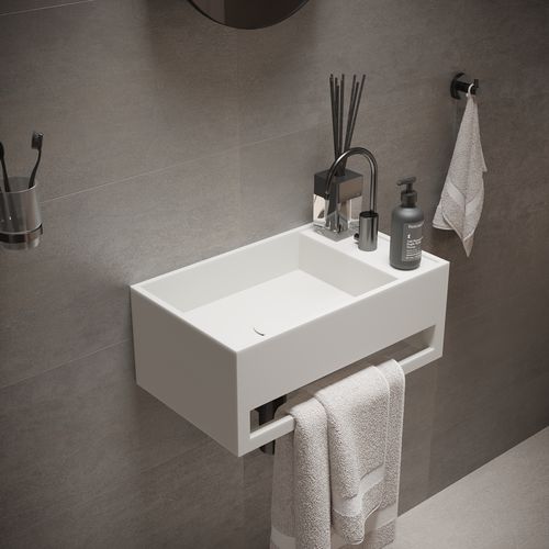 Подвесная раковина - 277033 SOLIDCUBE-TB - IDEAVIT B.V - из Solid Surface / со встроенными полотенцесушителями / прямоугольная