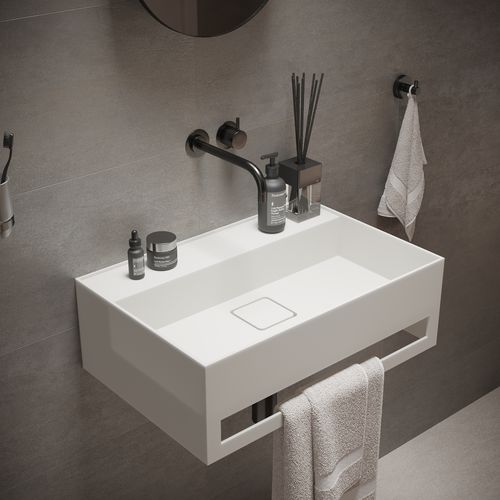 Подвесная раковина - 290309 SOLIDBLISS-60TB - IDEAVIT B.V - из Solid Surface / со встроенными полотенцесушителями / прямоугольная