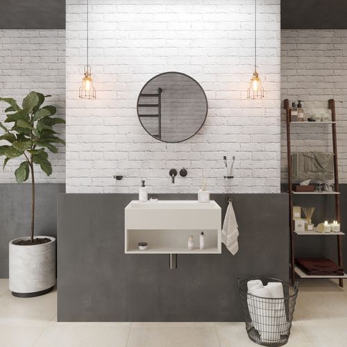 Подвесная раковина - 290322 SOLIDBLISS-60SH - IDEAVIT B.V - из Solid Surface / с полкой / прямоугольная