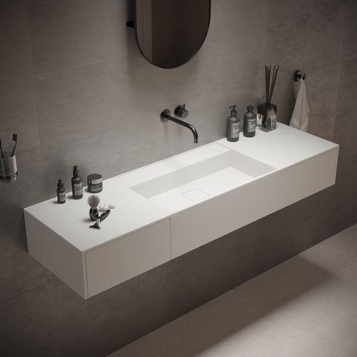 Подвесная раковина - 290323 SOLIDBLISS-140DR - IDEAVIT B.V - из Solid Surface / со встроенной столешницей / прямоугольная