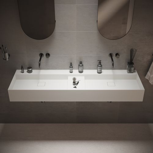 Подвесная раковина - 290284 SOLIDBLISS-150D - IDEAVIT B.V - из Solid Surface / со встроенной столешницей / двойная
