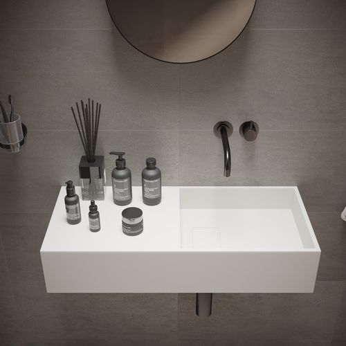 Подвесная раковина - 280174 SOLIDPLAN-75 - IDEAVIT B.V - из Solid Surface / со встроенной столешницей / прямоугольная