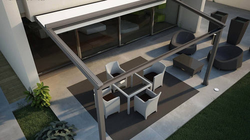 Пергола пристроенная к зданию - PERGOLATENDA - Proverbio Outdoor Design - из алюминия / раздвижная крыша из ткани ПВХ / на заказ
