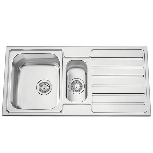 Кухонная раковина 2 чаши - URBAN 100 - RODI HOME – kitchen sinks and accessories - с сушкой / из полированной нержавеющей стали / встраиваемая сверху