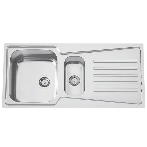 Кухонная раковина 2 чаши - EVOLUTION 100 - RODI HOME – kitchen sinks and accessories - с сушкой / из полированной нержавеющей стали / встраиваемая сверху