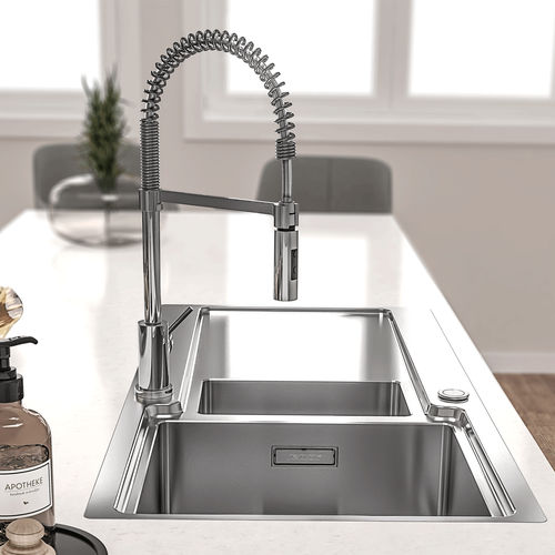 Кухонная раковина 2 чаши - EVO 100 - RODI HOME – kitchen sinks and accessories - с сушкой / из матового алюминия / встраиваемая сверху