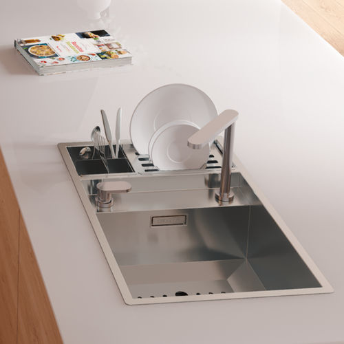 Кухонная раковина 1 чаша - INVISIBLE 70 - RODI HOME – kitchen sinks and accessories - с сушкой / из матового алюминия / встраиваемая сверху