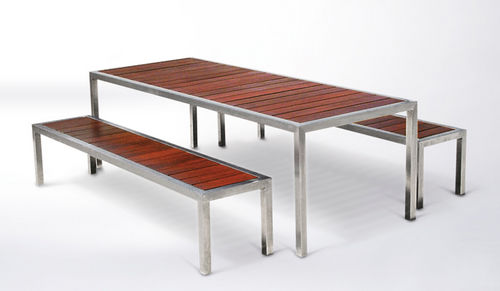 Современный комплект стол-лавки - ALFRESCO DURASLAT™  - botton & gardiner urban furniture - из металла / из дерева / для наружного применения