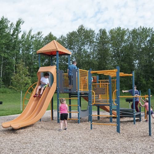 Игровая конструкция для игровой площадки - PlaySense - Design 402 - LANDSCAPE STRUCTURES - из стали, покрытой порошком / из полиэтилена / из переработанного пластика