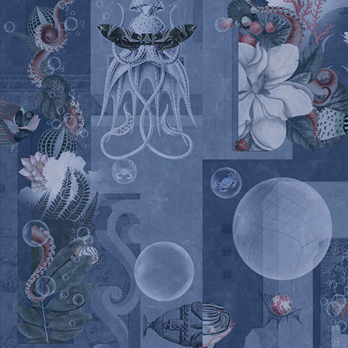 Современный обои - GARDEN OF DREAMS NAVY - Devon&Devon - с рисунком / имитация ткани / синий