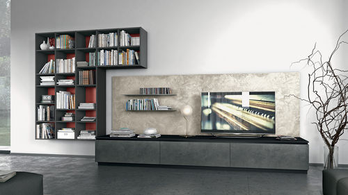 Современный настенный комплект для ТВ - OLTRE - CUCINE LUBE - из дерева / со встроенным освещением