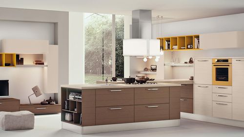 Современная кухня - ADELE - CUCINE LUBE - из фанерованной древесины / островного типа / с ручками