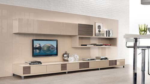 Современный настенный комплект для ТВ - CREATIVA - CUCINE LUBE - из дерева / из лакированной древесины