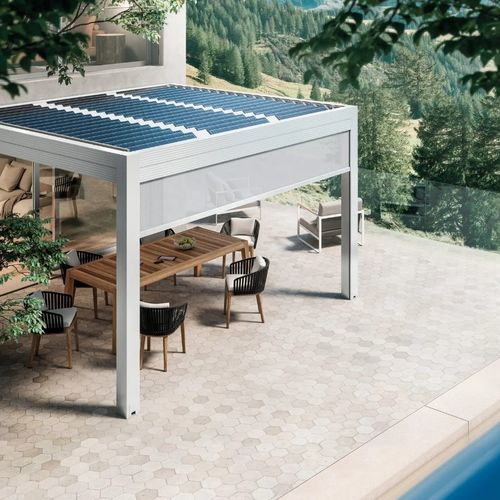 Пергола пристроенная к зданию - ENERGY - Gibus SPA - из стекла / из полотна / с солнцезащитной системой