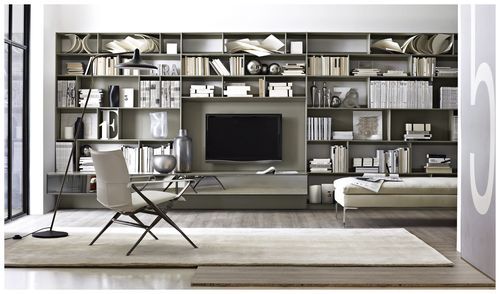 Современный настенный комплект для ТВ - Flat.c - B&B Italia - из лакированной древесины / из лакированной МДФ / из алюминия