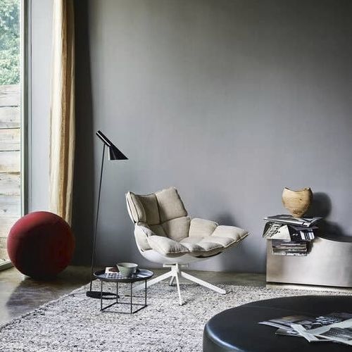 Современное низкое кресло - HUSK - B&B Italia - из ткани / из кожи / из стали