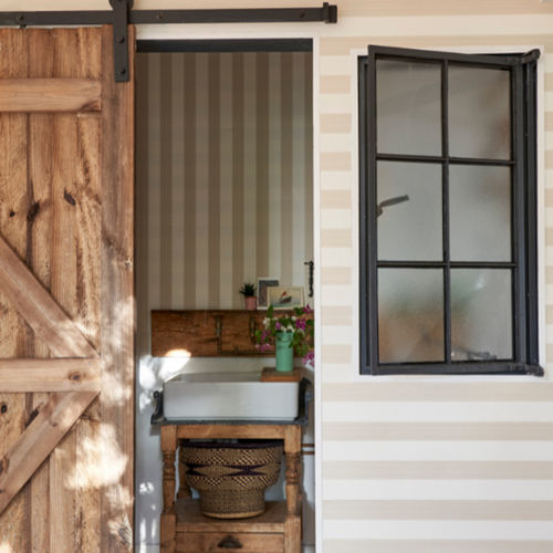Классический обои - Five Over Stripe - Farrow & Ball - в полоску / имитация ткани / бежевый