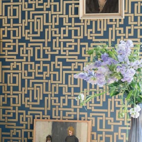 Современный обои - ENIGMA series - Farrow & Ball - c геометрическим рисунком / металлизированный эффект / желтый