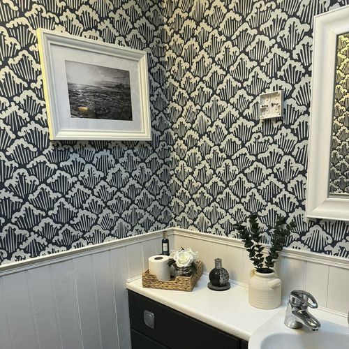 Современный обои - ARANAMI series - Farrow & Ball - c геометрическим рисунком / синий / зеленый