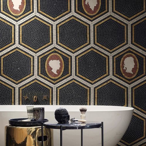Мозаика из мрамора - PIAZZA SCALA NERO CAMEO - BISAZZA - глянцевая / для интерьера / для гостиной