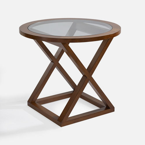 Современный ночной столик - JAMAICA - Ralph Lauren Home - из закаленного стекла / с основанием из вишневого дерева / круглый