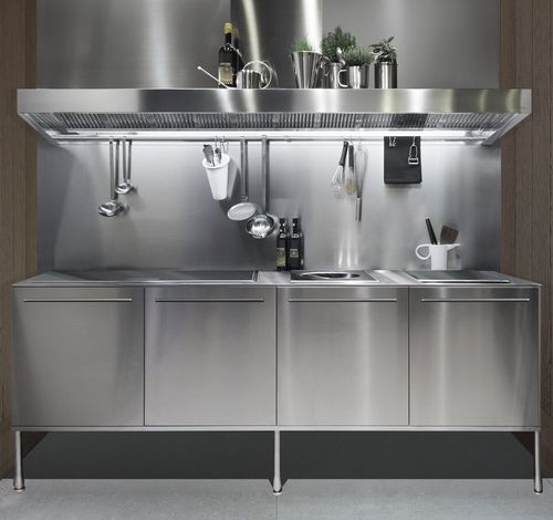 Современная кухня - ARTUSI PROFESSIONAL WORK UNIT - Arclinea - из нержавеющей стали / скрытая / со встроенной ручкой