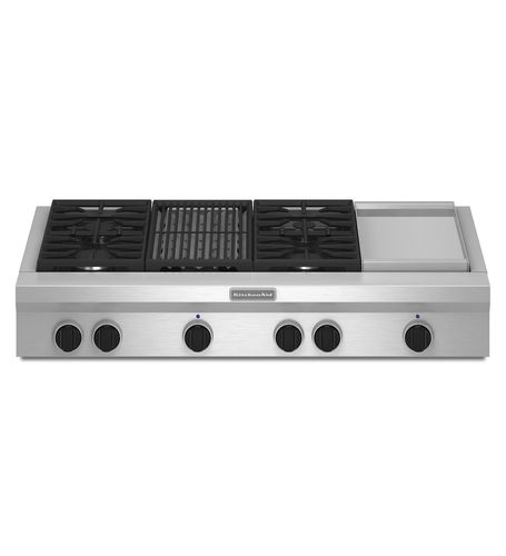 Газовая варочная панель - KGCU484VSS - KitchenAid - 6 конфорок / настольная / с поворотными регуляторами