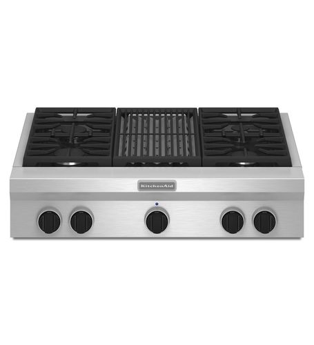 Газовая варочная панель - KGCU462VSS  - KitchenAid - 5 конфорок / настольная / с поворотными регуляторами