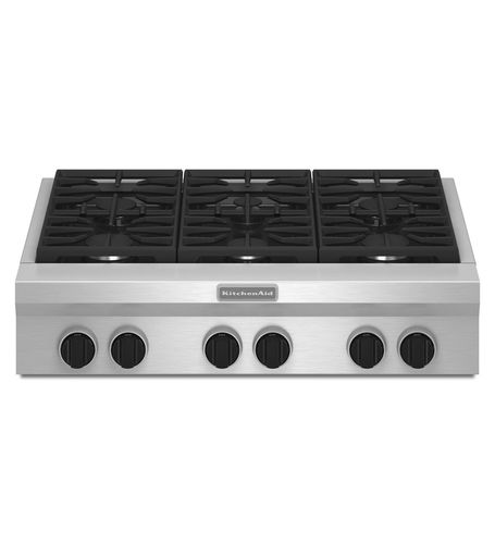 Газовая варочная панель - KGCU467VSS - KitchenAid - 6 конфорок / настольная / с поворотными регуляторами