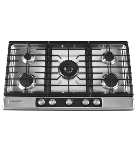 Газовая варочная панель -  KFGU766VSS - KitchenAid - 5 конфорок / встраиваемая / с поворотными регуляторами