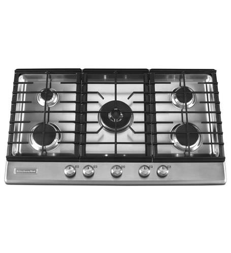 Газовая варочная панель - KFGS366VSS - KitchenAid - 5 конфорок / встраиваемая / с поворотными регуляторами