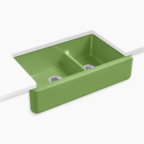 Кухонная раковина 2 чаши - WHITEHAVEN™ - Kohler - без сушки / из чугуна / встраиваемая снизу