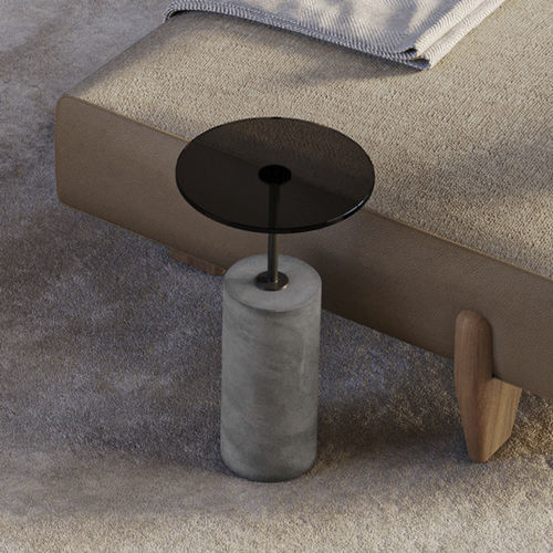 Современный вспомогательный столик - 9085_CONCRETE - Vibieffe - из дымчатого стекла / с основанием из бетона / круглый