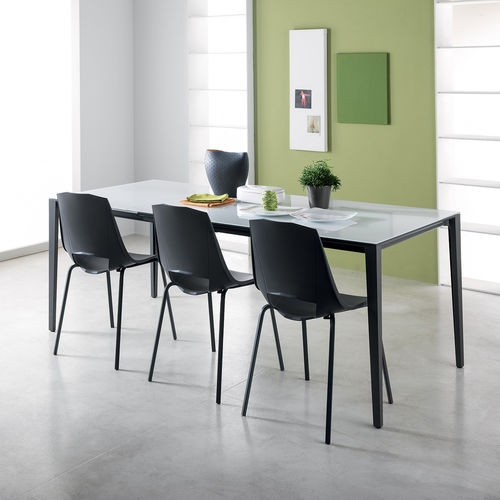 Современный обеденный стол - FUSION - STOSA CUCINE - из стекла / с основанием из окрашенного металла / прямоугольный