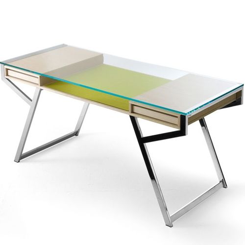 Современный рабочий стол - LUI - Gallotti&Radice - из ясеня / из нержавеющей стали / из стекла