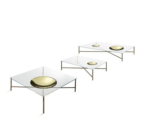 Современный журнальный столик - Golden Moon - Gallotti&Radice - из закаленного стекла / из полированной латуни / прямоугольный