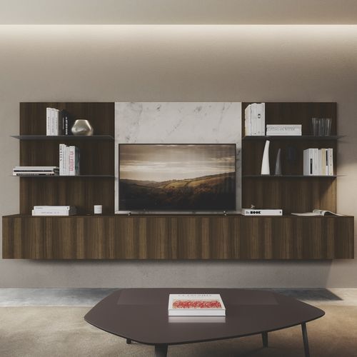 Современный настенный комплект для ТВ - DICIOTTO / 04 - Febal Casa - из дерева / из металла / из меламина
