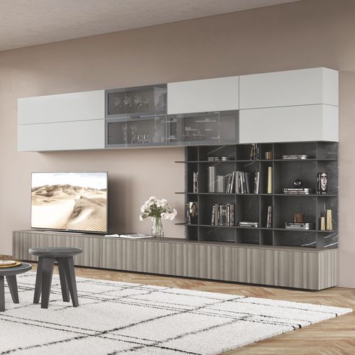 Современная стенка для гостиной - DICIOTTO / 05 - Febal Casa - из меламина / для ТВ / с выдвижным ящиком