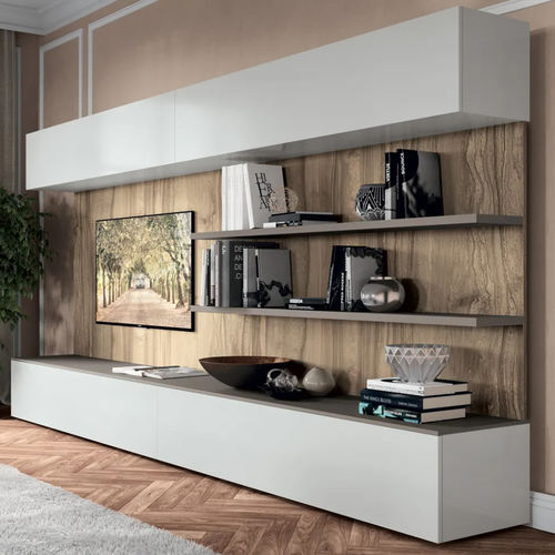 Современный настенный комплект для ТВ - DICIOTTO / 02 - Febal Casa - из лакированной древесины / из меламина / модульный