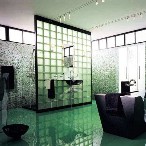 Квадратный стеклоблок - MALACHITE Q19  - SEVES GLASSBLOCK - гладкий / металлизированный / для пола