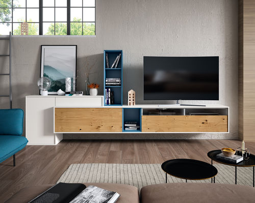 Современная стенка для гостиной - 20 COVER - MUEBLES MESEGUE, S.A. - из дерева / для ТВ / с подсветкой