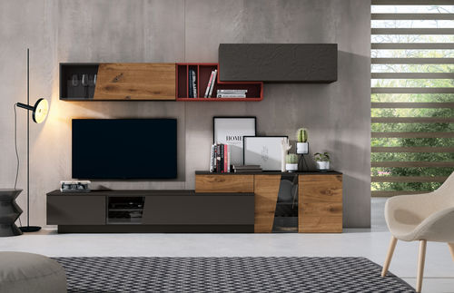 Современная стенка для гостиной - 25 COVER - MUEBLES MESEGUE, S.A. - из дерева / для ТВ / с выдвижным ящиком
