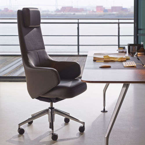 Современное директорское кресло - GRAND HIGHBACK - vitra USA - из кожи / из литого алюминия / с подголовником