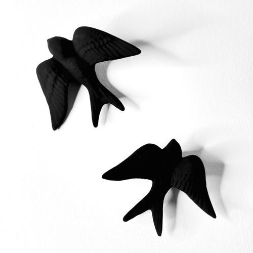 Скульптура из керамики - SWALLOWS_black matte - neo - ручной работы / настенная / для профессионального использования