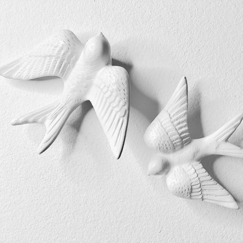 Скульптура из керамики - SWALLOWS_white gloss - neo - для наружного применения / ручной работы / настенная